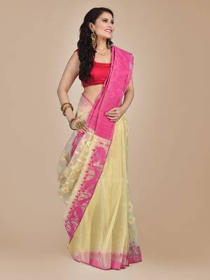 Beige hand woven silk cotton saree  2