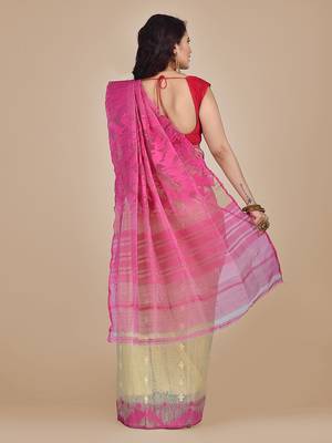 Beige hand woven silk cotton saree  3