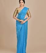 Blue hand woven silk cotton saree 