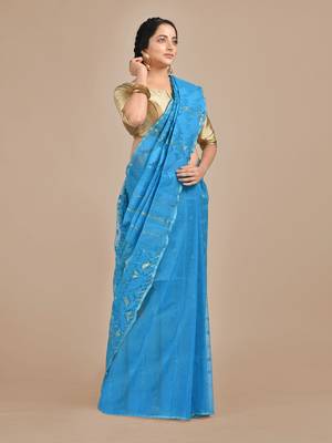 Blue hand woven silk cotton saree  2