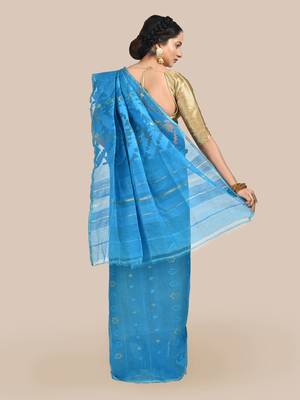 Blue hand woven silk cotton saree  3
