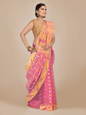 Pink hand woven silk cotton saree  2