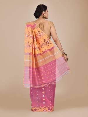 Pink hand woven silk cotton saree  3