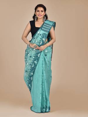 Blue hand woven silk cotton saree  1