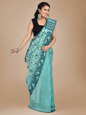 Blue hand woven silk cotton saree  2