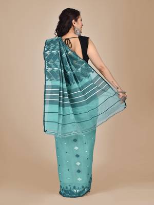 Blue hand woven silk cotton saree  3