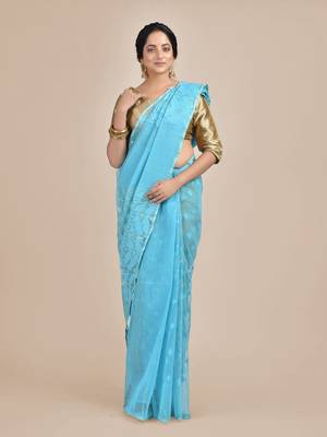 Blue hand woven silk cotton saree  1