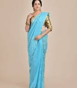 Blue hand woven silk cotton saree 