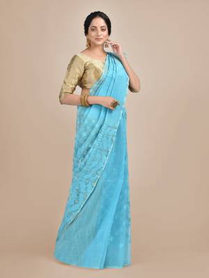 Blue hand woven silk cotton saree  2