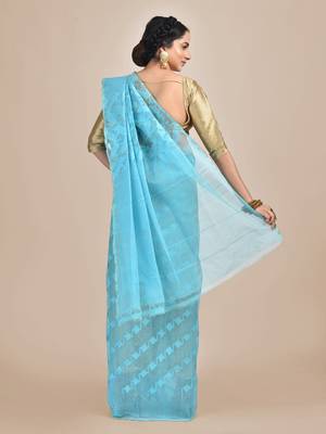 Blue hand woven silk cotton saree  3