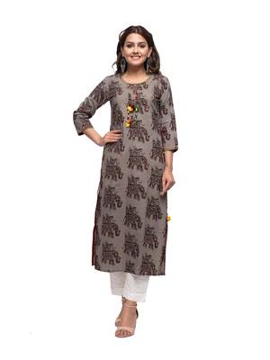 Brown printed cotton cotton-kurtis 1