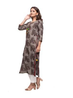 Brown printed cotton cotton-kurtis 3