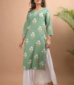 KAAJH Green Floral Printed Cotton Kurta
