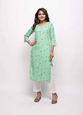 KAAJH Green Floral Printed Cotton Kurta 1