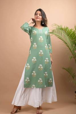 KAAJH Green Floral Printed Cotton Kurta 2
