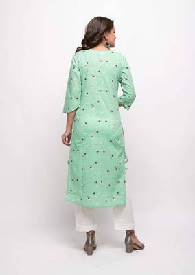 KAAJH Green Floral Printed Cotton Kurta 2