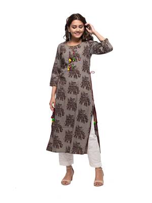 Brown printed cotton cotton-kurtis 5