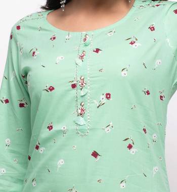 KAAJH Green Floral Printed Cotton Kurta 5