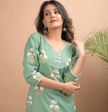 KAAJH Green Floral Printed Cotton Kurta 5