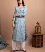 KAAJH Blue Floral Printed Cotton Kurta