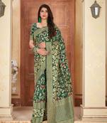 Green woven banarasi saree with blouse