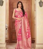 Salmon woven banarasi silk saree with blouse