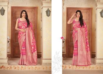 Salmon woven banarasi silk saree with blouse 2