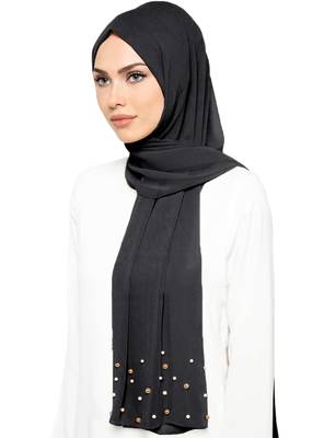 JSDC Outdoor Wear Georgette 2 Meter Pearl Work Daily Hijab Scarf For Women 1