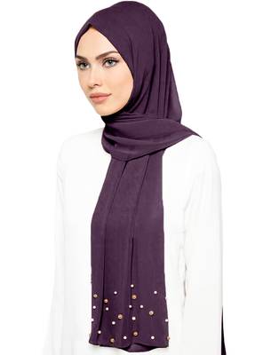 JSDC Light Violet Color Casual Plain Georgette Pearl Work Hijab Scarf  1