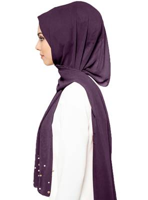 JSDC Light Violet Color Casual Plain Georgette Pearl Work Hijab Scarf  3