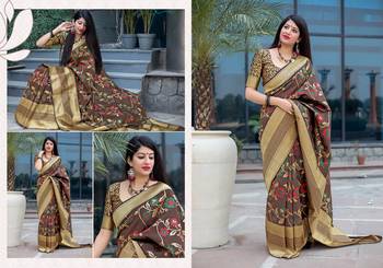 Brown woven banarasi silk saree with blouse 2