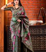 Black woven banarasi silk saree with blouse