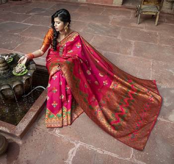 glamourous Dark pink Woven Silk Patola fancy saree 5