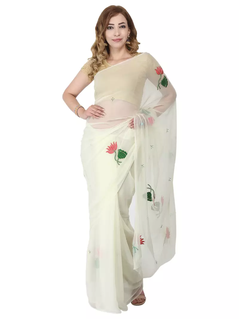 Cream ethnic sarees