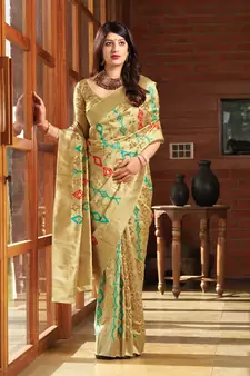 Cream woven banarasi saree with blouse