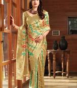 Cream woven banarasi saree with blouse