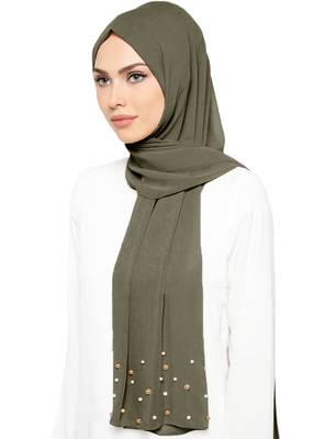 JSDC Plain Georgette Long 2 Meter Pearl Work Hijab Scarf For Women 1