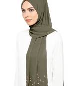 JSDC Plain Georgette Long 2 Meter Pearl Work Hijab Scarf For Women