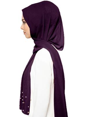 JSDC Women Plain Georgette Long 2 Meter Pearl Work Hijab Scarf 3