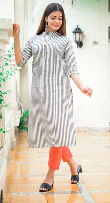 Grey Lining Cotton Blend Kurti With Pocket 1