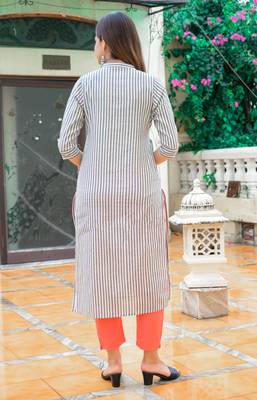 Grey Lining Cotton Blend Kurti With Pocket 4