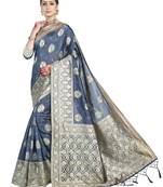 Grey woven art silk saree with blouse