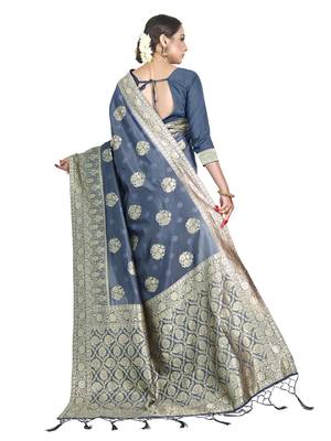 Grey woven art silk saree with blouse 3