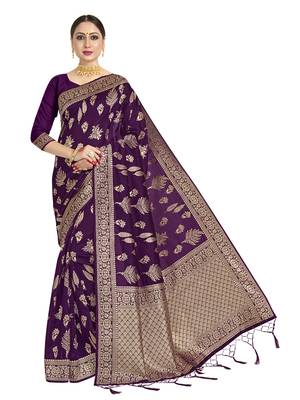 Purple woven art silk saree with blouse 1