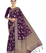 Purple woven art silk saree with blouse