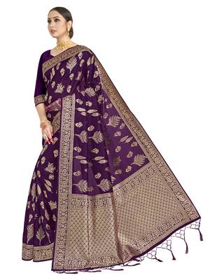Purple woven art silk saree with blouse 2