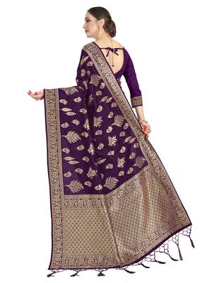 Purple woven art silk saree with blouse 3