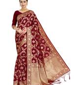 Red woven art silk saree with blouse