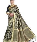 Black woven art silk saree with blouse