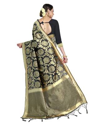 Black woven art silk saree with blouse 3